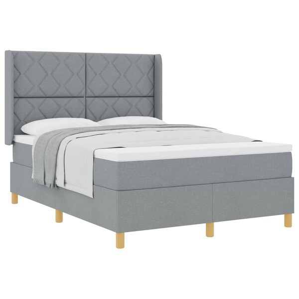 vidaXL Boxspringbett mit Matratze Hellgrau 160 x 200 cm Stoff