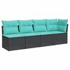 vidaXL Gartensofa mit Kissen 4-Sitzer Schwarz Poly Rattan