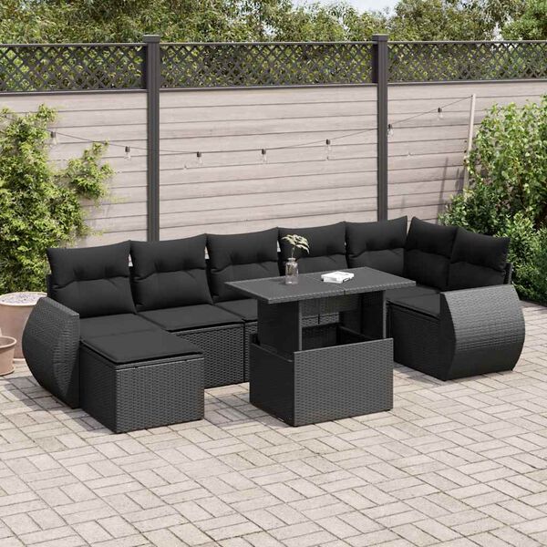vidaXL 8-tlg. Garten-Sofagarnitur mit Kissen Schwarz Poly Rattan