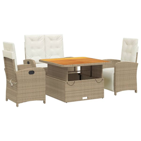 vidaXL 5-tlg. Garten-Essgruppe mit Kissen Beige Poly Rattan