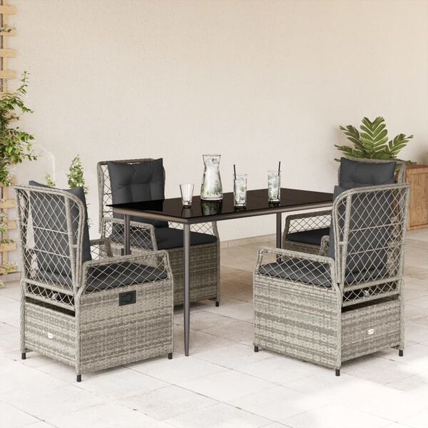 vidaXL 5-tlg. Garten-Essgruppe mit Kissen Grau Poly Rattan