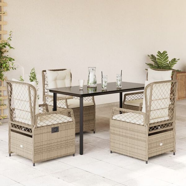 vidaXL 5-tlg. Garten-Essgruppe mit Kissen Beige Poly Rattan