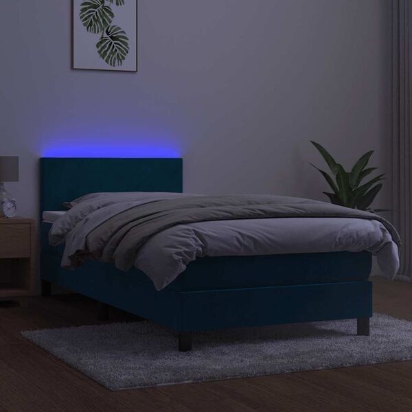 vidaXL Boxspringbett mit Matratze & LED Dunkelblau 80x200 cm Samt