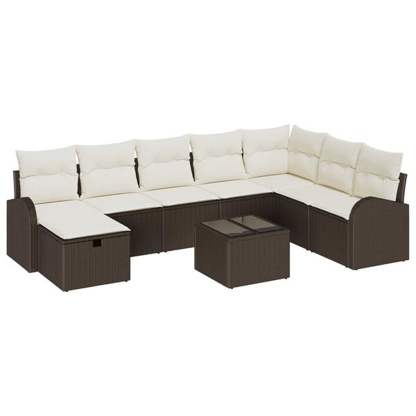 vidaXL Sofa Set mit Kissen 9 pcs Braun und Creme Poly-Rattan