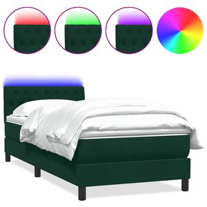vidaXL Boxspringbett mit Matratze & LED Dunkelgr&uuml;n 80x220 cm Samt