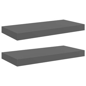 vidaXL Schweberegale 2 Stk. Hochglanz-Grau 50x23,5x3,8 cm MDF