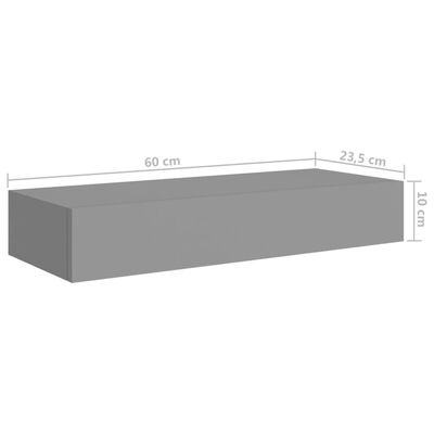 vidaXL Wandregale mit Schubladen 2 Stk. Grau 60x23,5x10 cm MDF