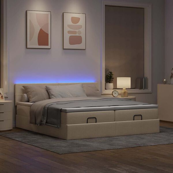 vidaXL Ottoman-Bett mit Matratzen & LEDs Creme 160x200 cm Stoff