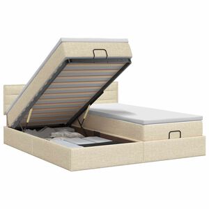 vidaXL Ottoman Bett mit Matratze mit Kopfteil 2 stk. Creme Stoff