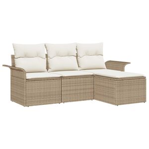 vidaXL Sofa Set mit Kissen 4 pcs Beige Poly-Rattan