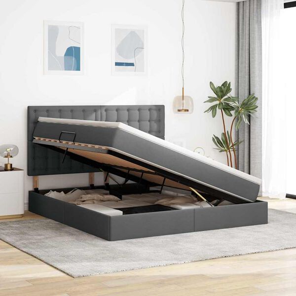 vidaXL Aufbewahrungsbett mit Matratze Dunkelgrau 160 x 200 cm