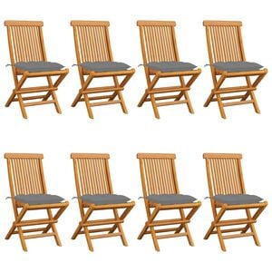 vidaXL Klappst&uuml;hle mit grauen Kissen, 8-teilig, Massivholz Teakholz