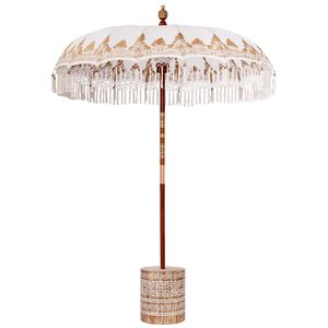 vidaXL Balinesischer Sonnenschirm mit Sockel Creme &Oslash; 180-190 cm
