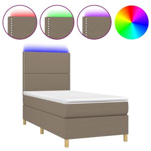 vidaXL Boxspringbett mit Matratze & LED Taupe 90x190 cm Stoff