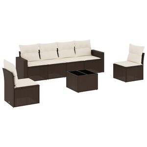 vidaXL 7-tlg. Garten-Sofagarnitur mit Kissen Braun Poly Rattan