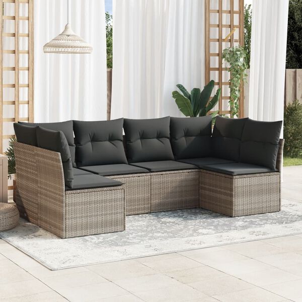 vidaXL 6-tlg. Garten-Sofagarnitur mit Kissen Hellgrau Poly Rattan