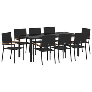 vidaXL Garten Essgruppe 9 pcs Schwarz Poly-Rattan