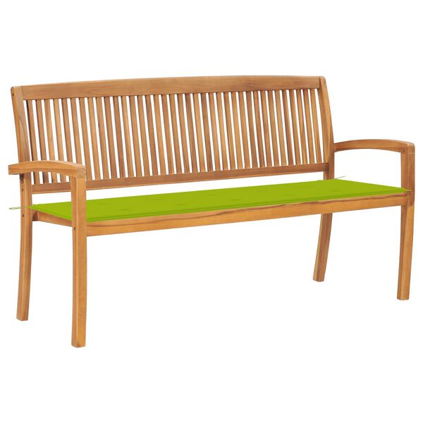 vidaXL Stapelbare Gartenbank mit Auflage 159 cm Massivholz Teak