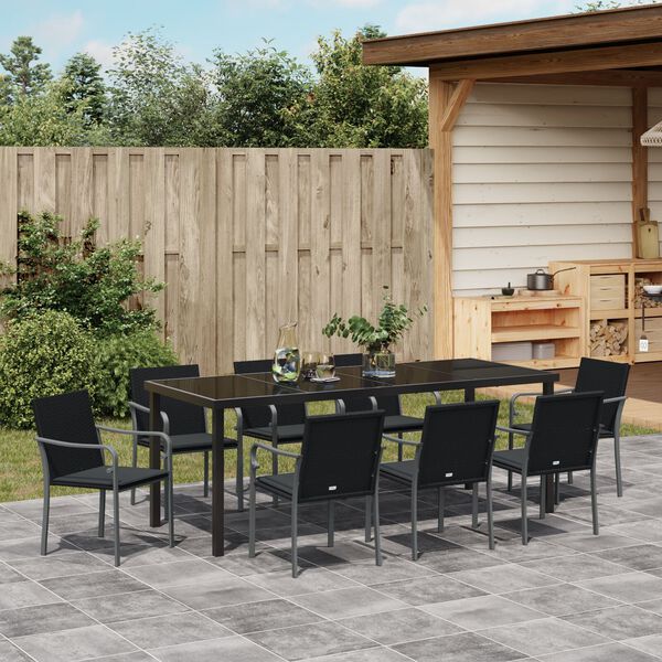 vidaXL Garten Essgruppe 9 pcs Schwarz und Grau PE-Rattan