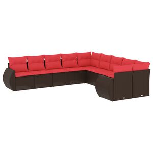 vidaXL 10-teiliges Gartensofa-Set mit Kissen, braun, Polyrattan