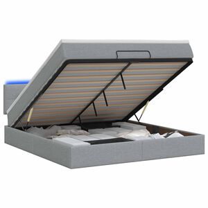 vidaXL Ottoman-Bett mit Matratze und LED Hellgrau 160 x 200 cm Stoff