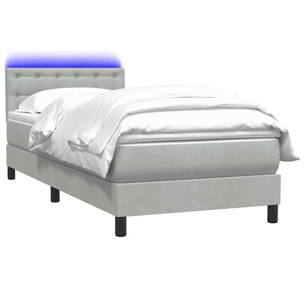 vidaXL Boxspringbett mit Matratze & LED Hellgrau 80x220 cm Samt
