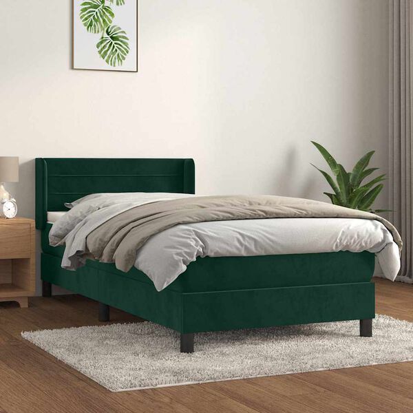 vidaXL Boxspringbett mit Matratze Dunkelgr&uuml;n 80x200 cm Samt