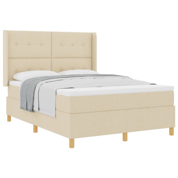 vidaXL Boxspringbett mit Matratze Creme 140 x 190 cm Stoff