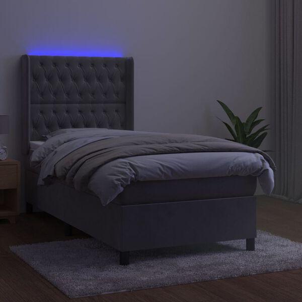 vidaXL Boxspringbett mit Matratze & LED Hellgrau 100x200 cm Samt