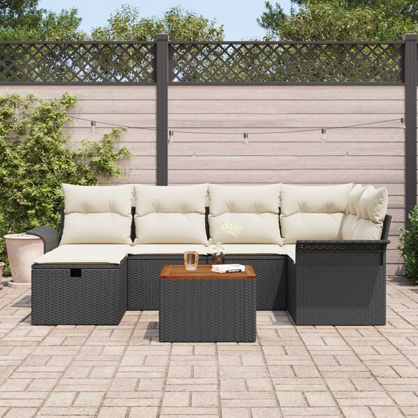vidaXL Garten-Sofa-Set mit Kissen 7 pcs Schwarz Poly Rattan