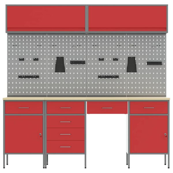 vidaXL Werkbank mit Schubladen 10 pcs Schwarz 200 x 55 x 200 cm Stahl