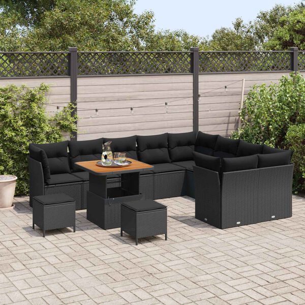 vidaXL Garten-Sofa-Set 12 pcs Schwarz Poly-Rattan