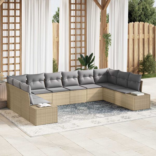 vidaXL Gartensofa-set mit Kissen 10 pcs Beige und Hellgrau Polyrattan