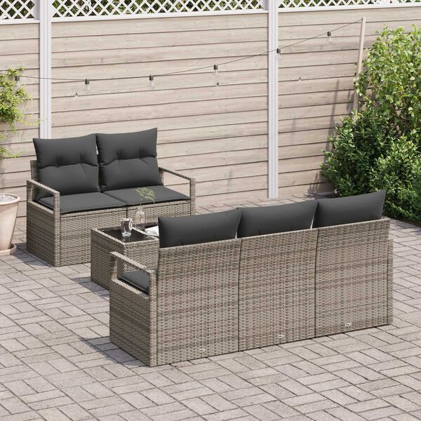 vidaXL Gartensofa-set mit Kissen mit Speicher 6 pcs Grau Poly-Rattan