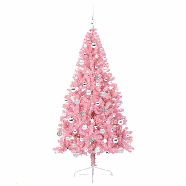 vidaXL K&uuml;nstlicher vorbeleuchteter Weihnachtsbaum Rosa 180 cm PVC