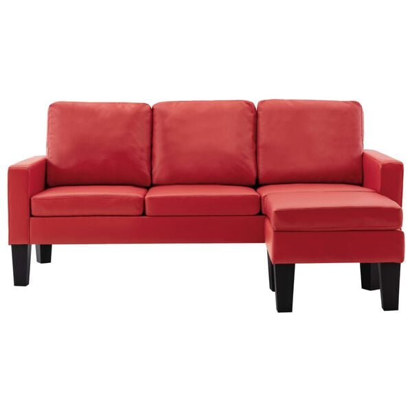 vidaXL 3-Sitzer-Sofa mit Hocker Rot Kunstleder