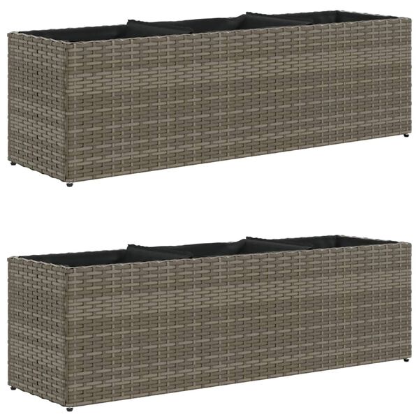 vidaXL Pflanzk&uuml;bel mit 3 T&ouml;pfen 2 Stk. Grau 105x30x32 cm Poly Rattan