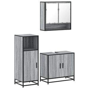 vidaXL 3-tlg. Badm&ouml;bel-Set Grau Sonoma Holzwerkstoff