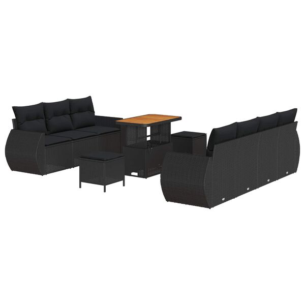 vidaXL Gartensofa-set mit Kissen 10 pcs Schwarz Poly-Rattan