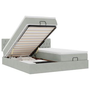 vidaXL Ottoman-Bett mit Matratzen & LEDs Hellgrau 160x200 cm Samt