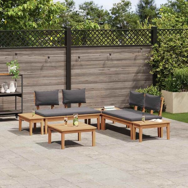 vidaXL Gartenbänke Set mit Kissen mit Speicher 3 pcs Braun und Grau