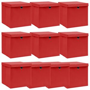 vidaXL Aufbewahrungsboxen mit Deckeln 10 Stk. Rot 32x32x32 cm Stoff