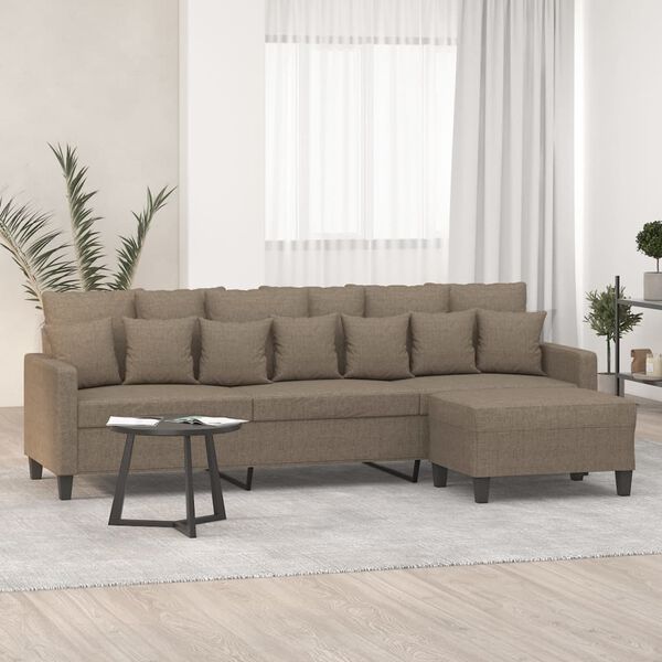 vidaXL 3-Sitzer-Sofa mit Hocker Taupe 210 cm Stoff