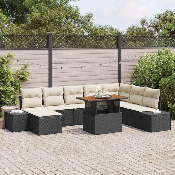 vidaXL Garten-Sofa-Set mit Speicher 9 pcs Schwarz Poly Rattan