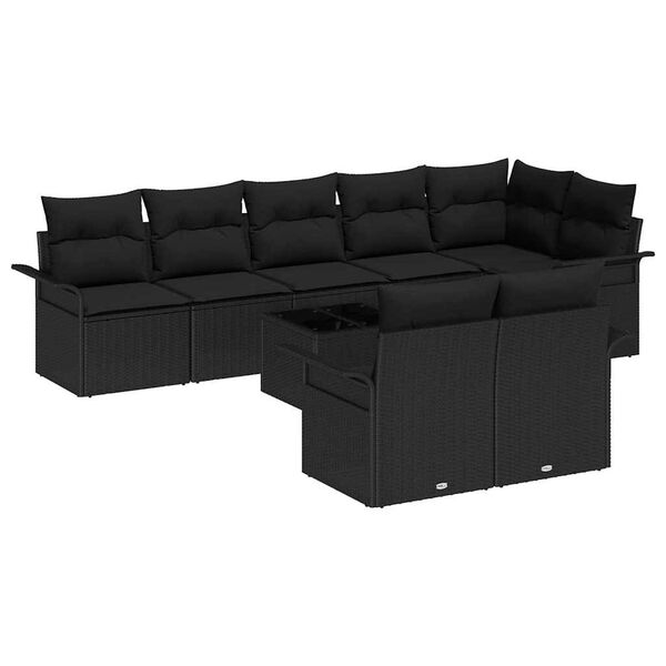 vidaXL Gartensofa-set mit Kissen 9 pcs Schwarz Poly-Rattan