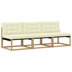 vidaXL Outdoor Mittelsofa Massives Akazienholz und Textilene Wei&szlig;