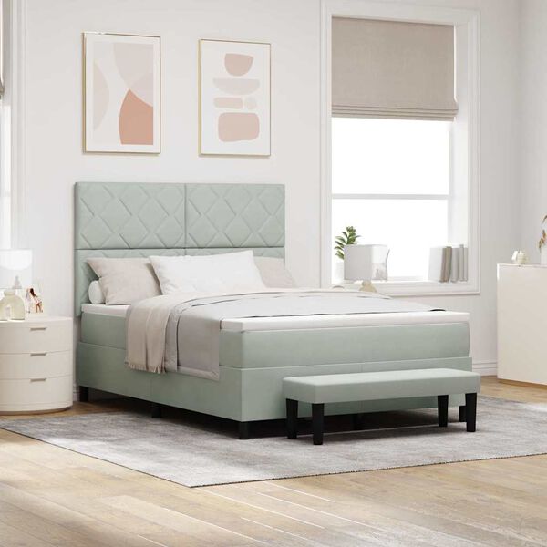 vidaXL Boxspringbett mit Matratze Hellgrau 140 x 190 cm Samt