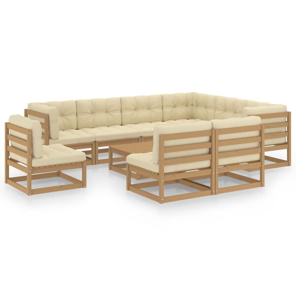 vidaXL 10-tlg. Garten-Lounge-Set mit Kissen Honigbraun Massivholz