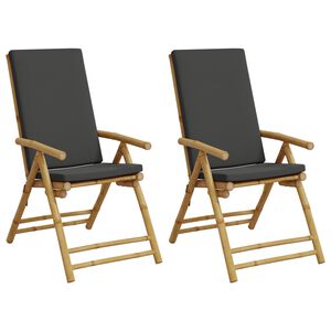 vidaXL Gartenst&uuml;hle Klappbar Verstellbar 2 Stk. mit Kissen Bambus