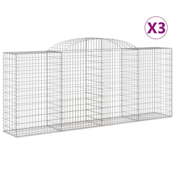 vidaXL Gabionen mit Hochbogen 3 Stk. 300x50x120/140cm Verzinktes Eisen